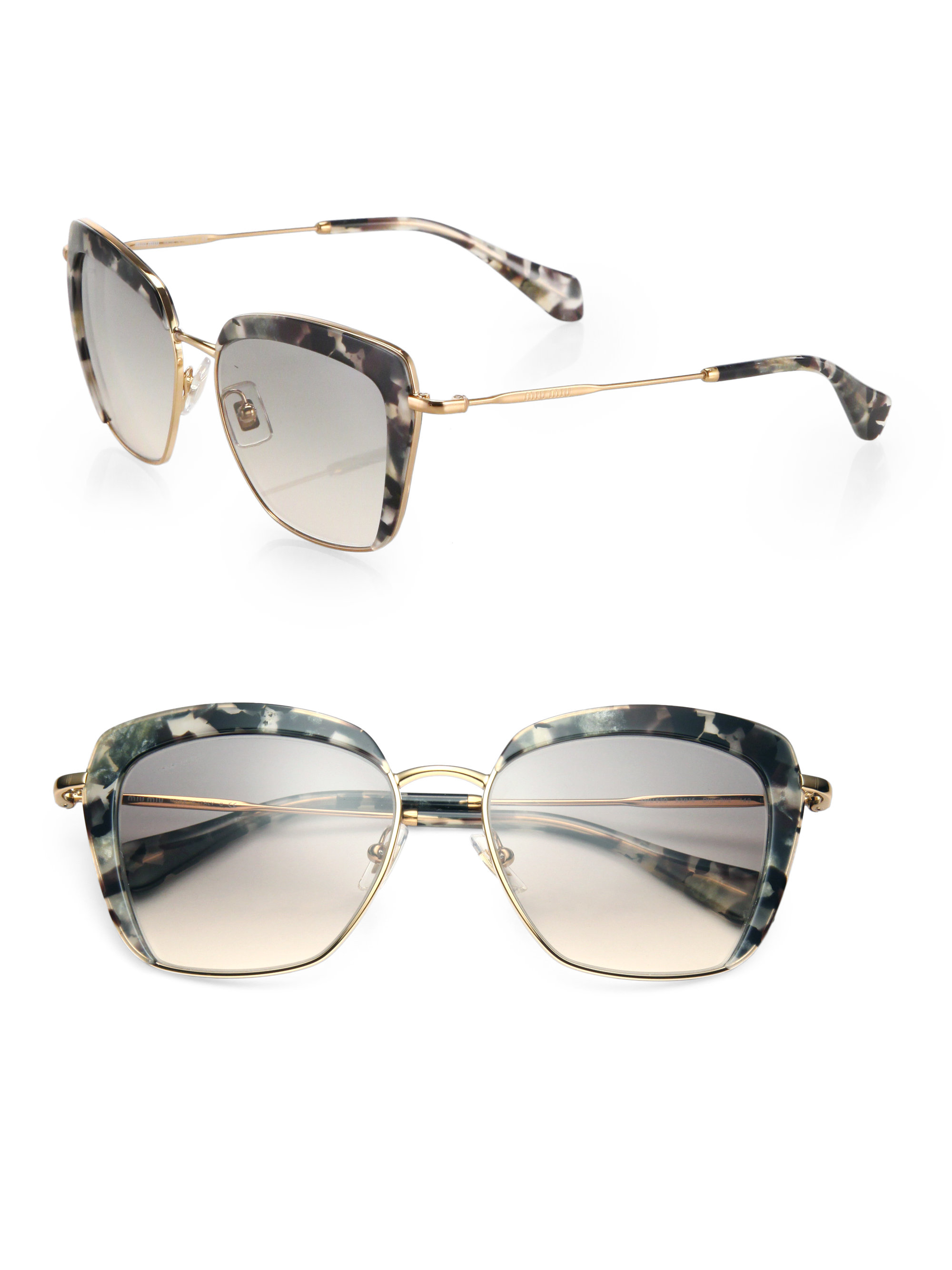 Download Miu miu Mock Half-rim 53mm Square Sunglasses in Gold ...