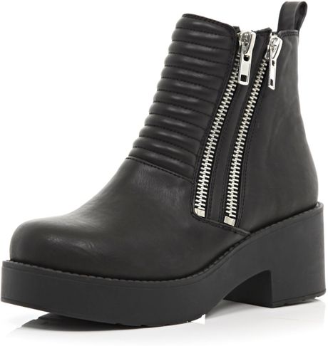 River Island Black Double Zip Chunky Ankle Boots in Black | Lyst