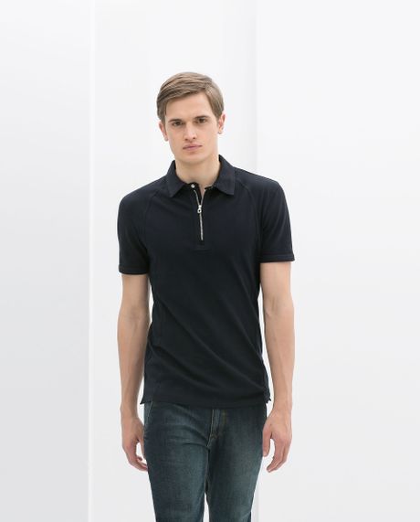 Zara Polo Shirt with Zip in Blue for Men (Navy blue) | Lyst