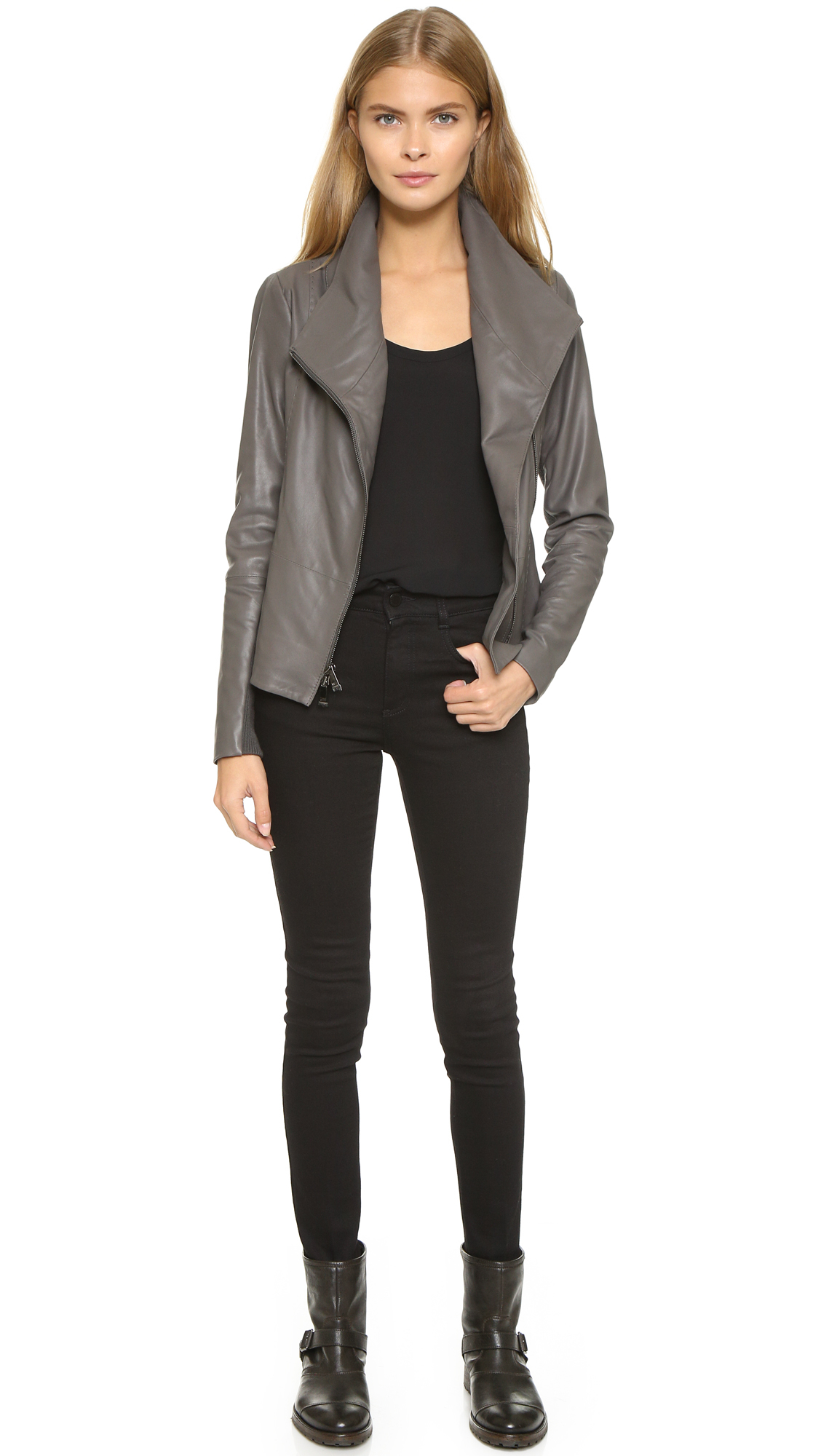 Lyst Vince Scuba Leather Jacket Ember In Gray Gallery
