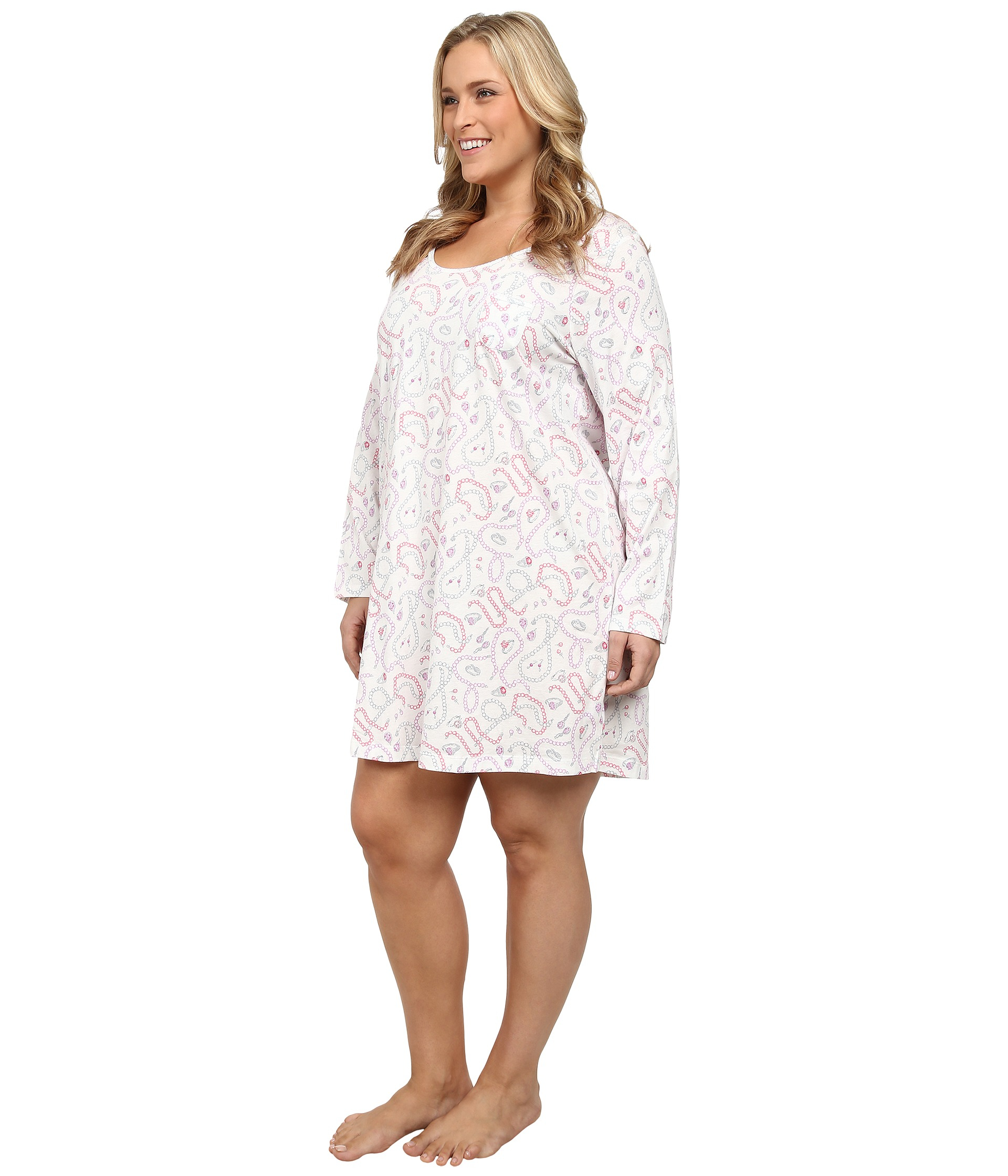 Carole hochman Plus Size Printed Long Sleeve Sleepshirt in White | Lyst