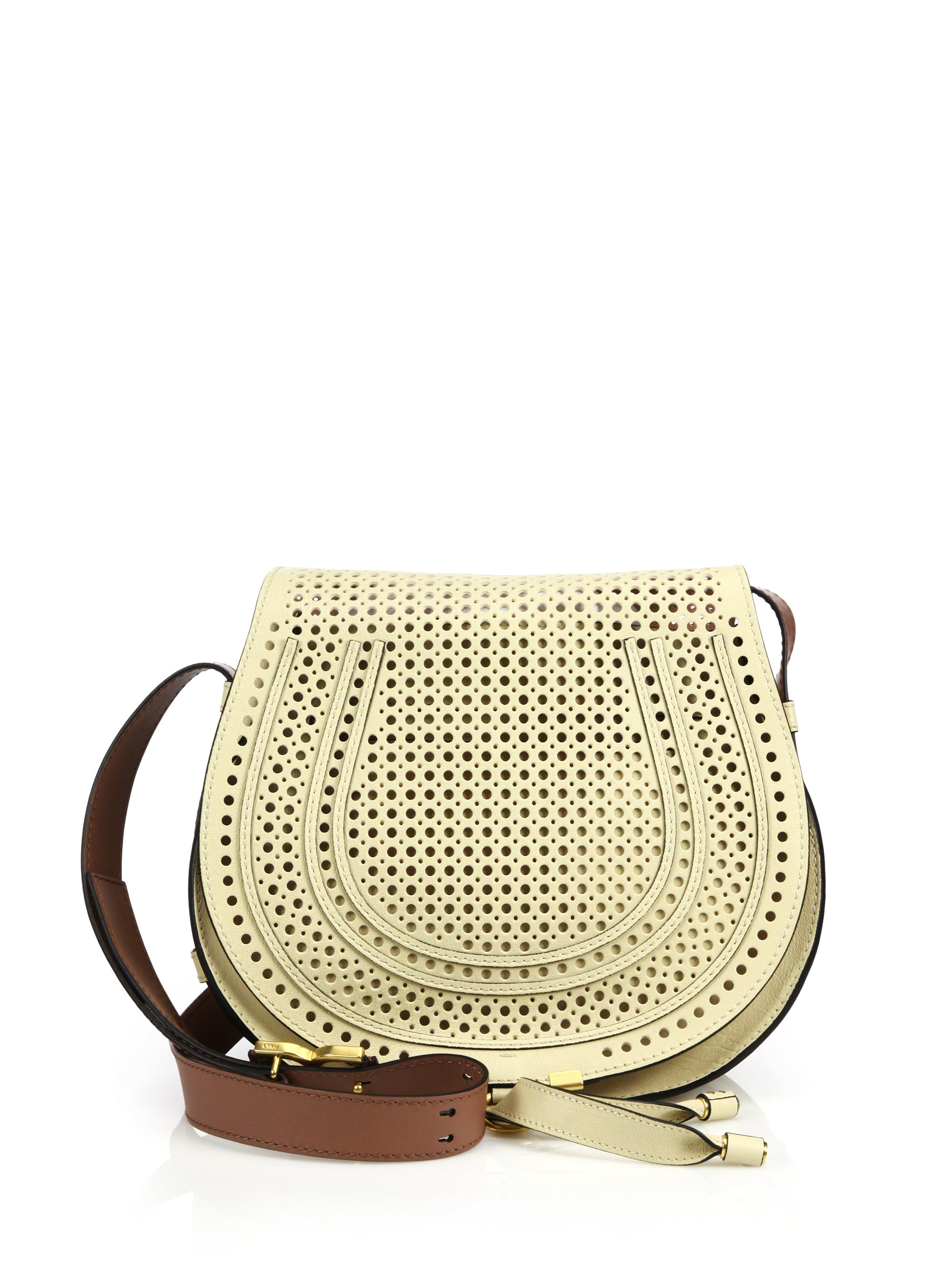 Chlo Marcie Medium Perforated Shoulder Bag in White (CHAMMY ...