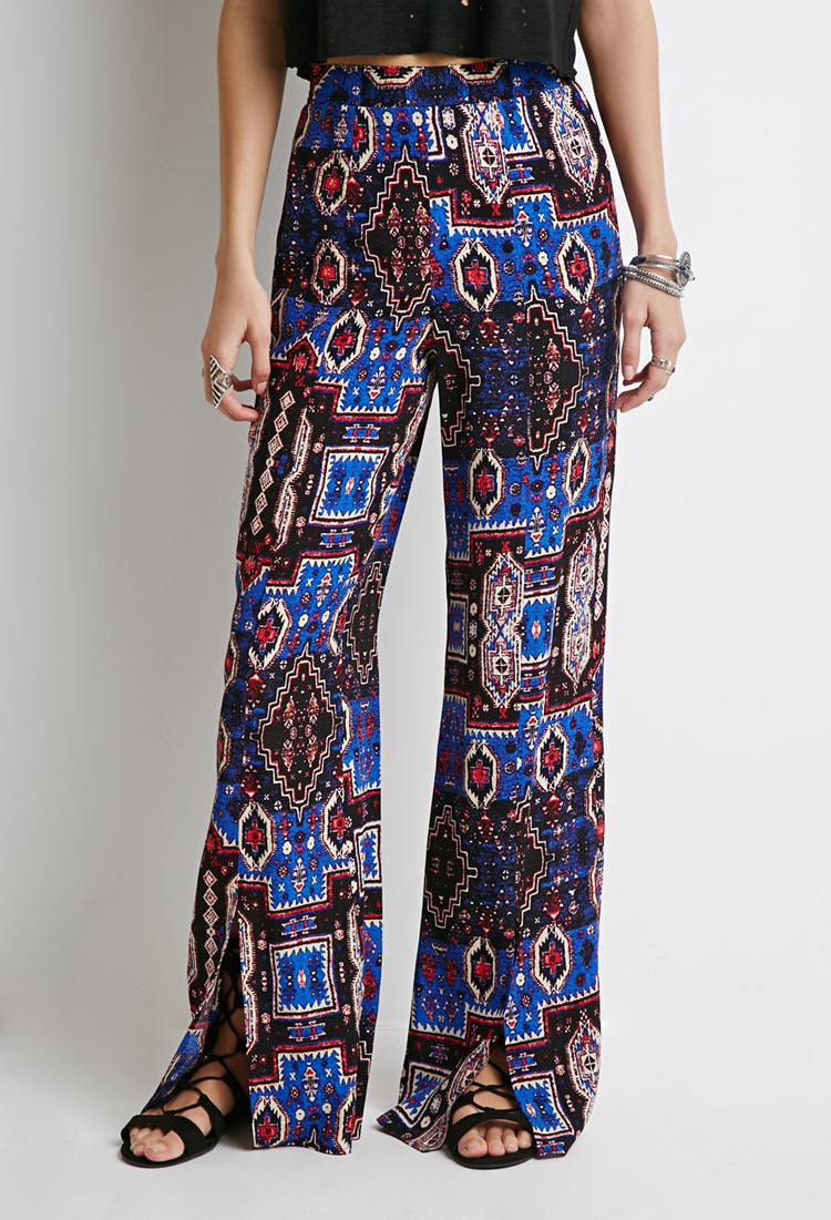 Lyst - Forever 21 Print Ankle-slit Pants in Blue