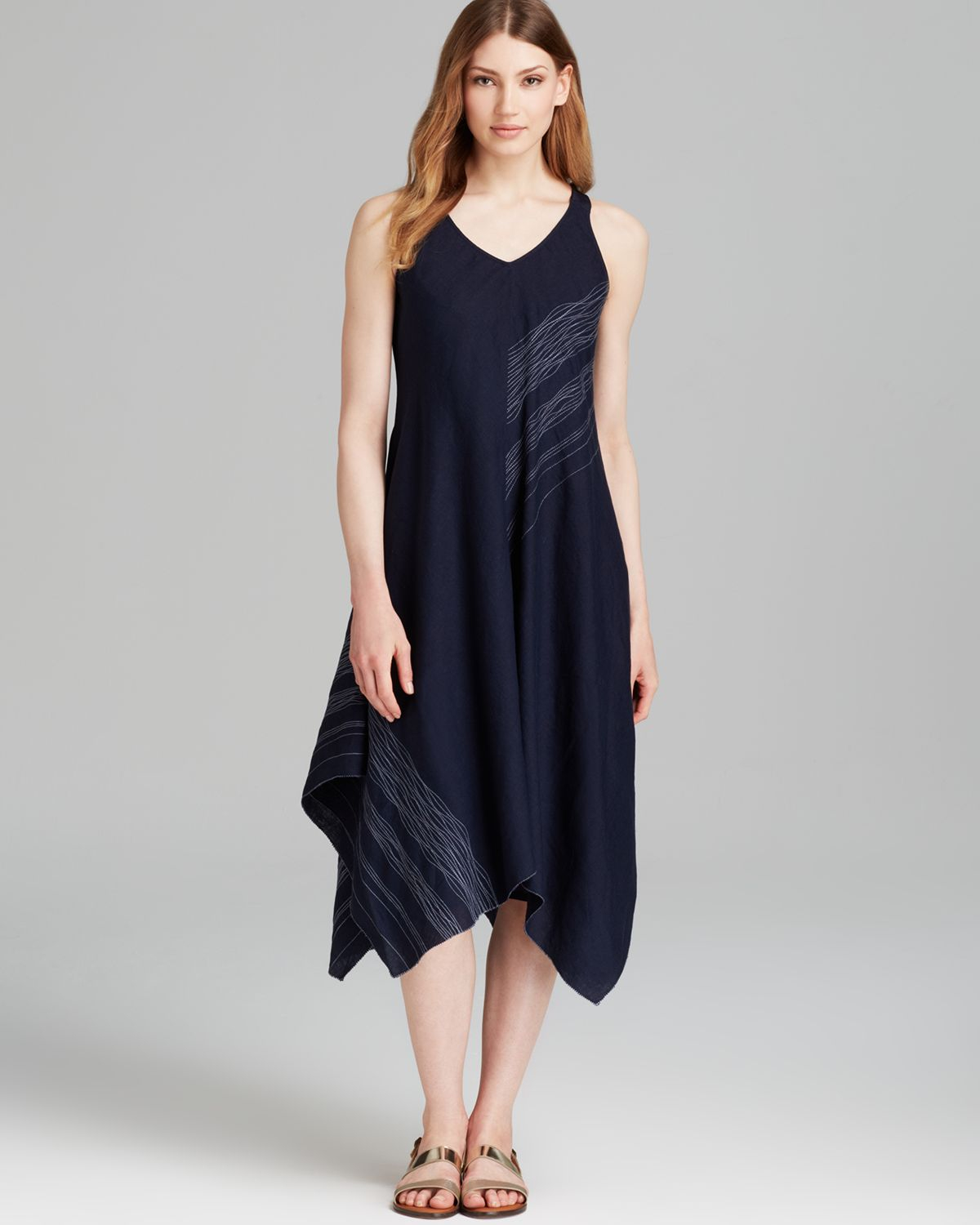 Lyst - Eileen Fisher Sleeveless V Neck Asymmetric Hem Dress in Blue