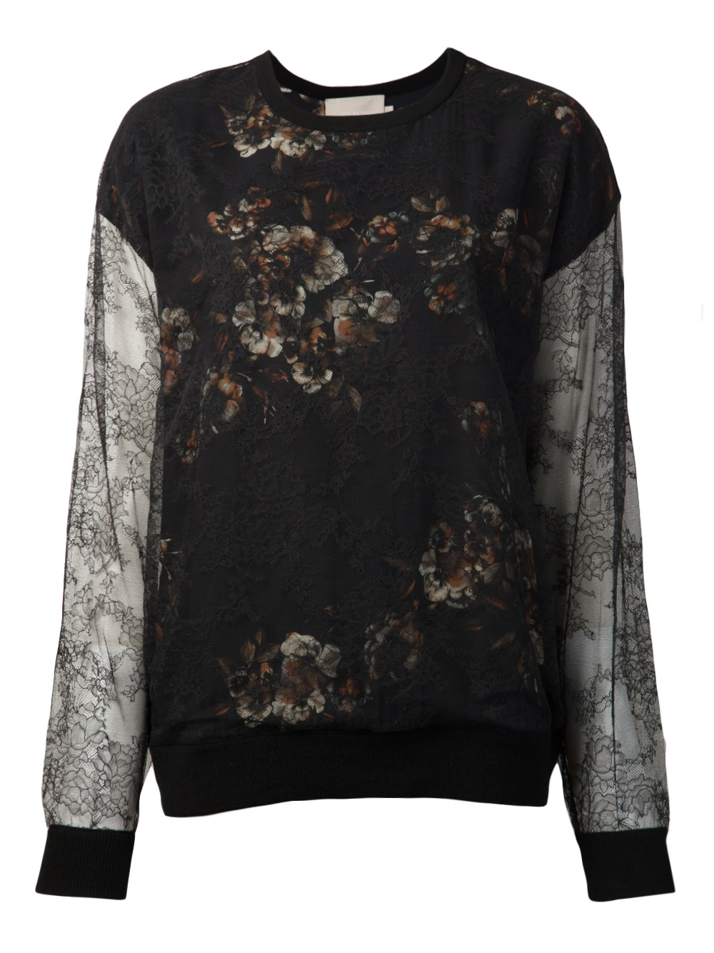 Jason Wu Lace Floral Sweatshirt in Black | Lyst