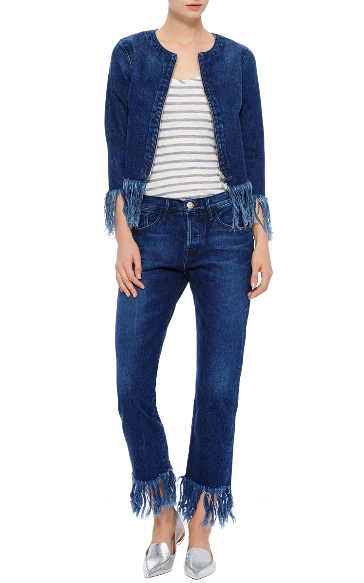 3x1 Denim Fringed Hem Jacket in Blue (medium wash) Lyst