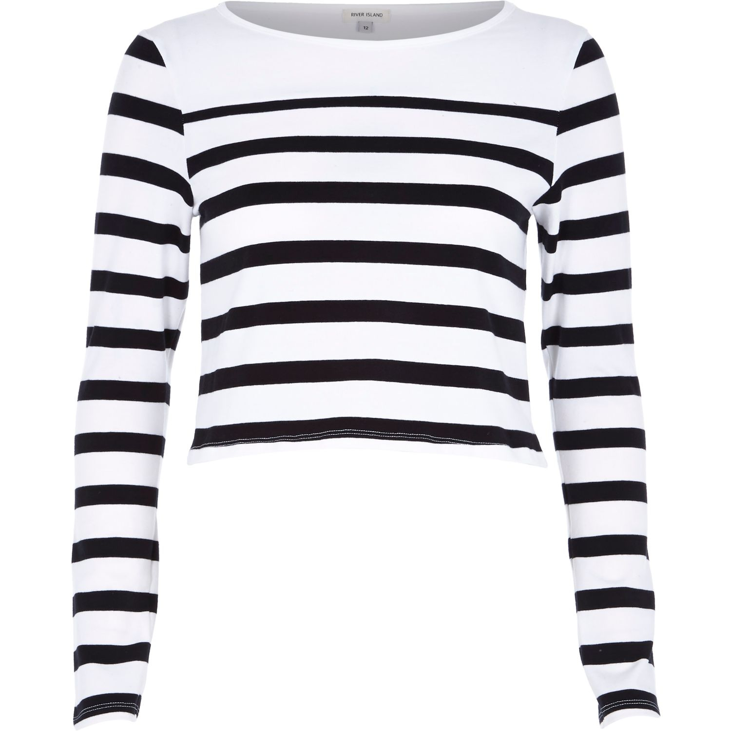 River island White Stripe Long Sleeve Crop Top in Black (white) | Lyst