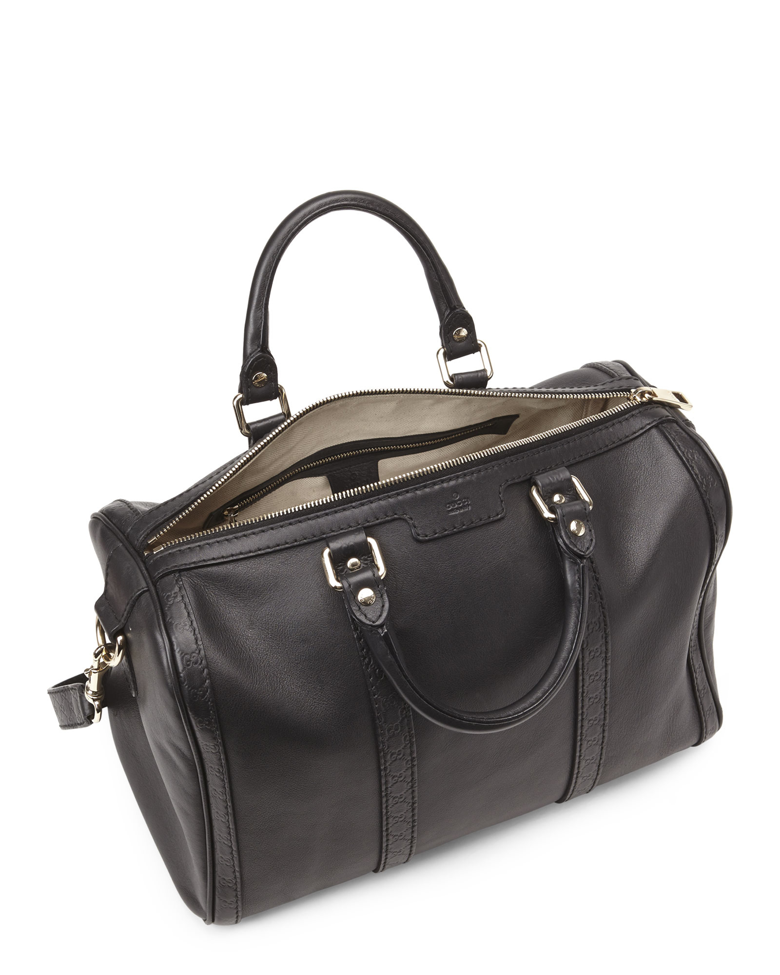 Lyst - Gucci Black Leather & Microssima Joy Boston Bag in Black