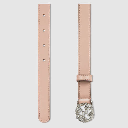 Gucci Thin Leather Belt With Crystal Gg in Natural - Lyst