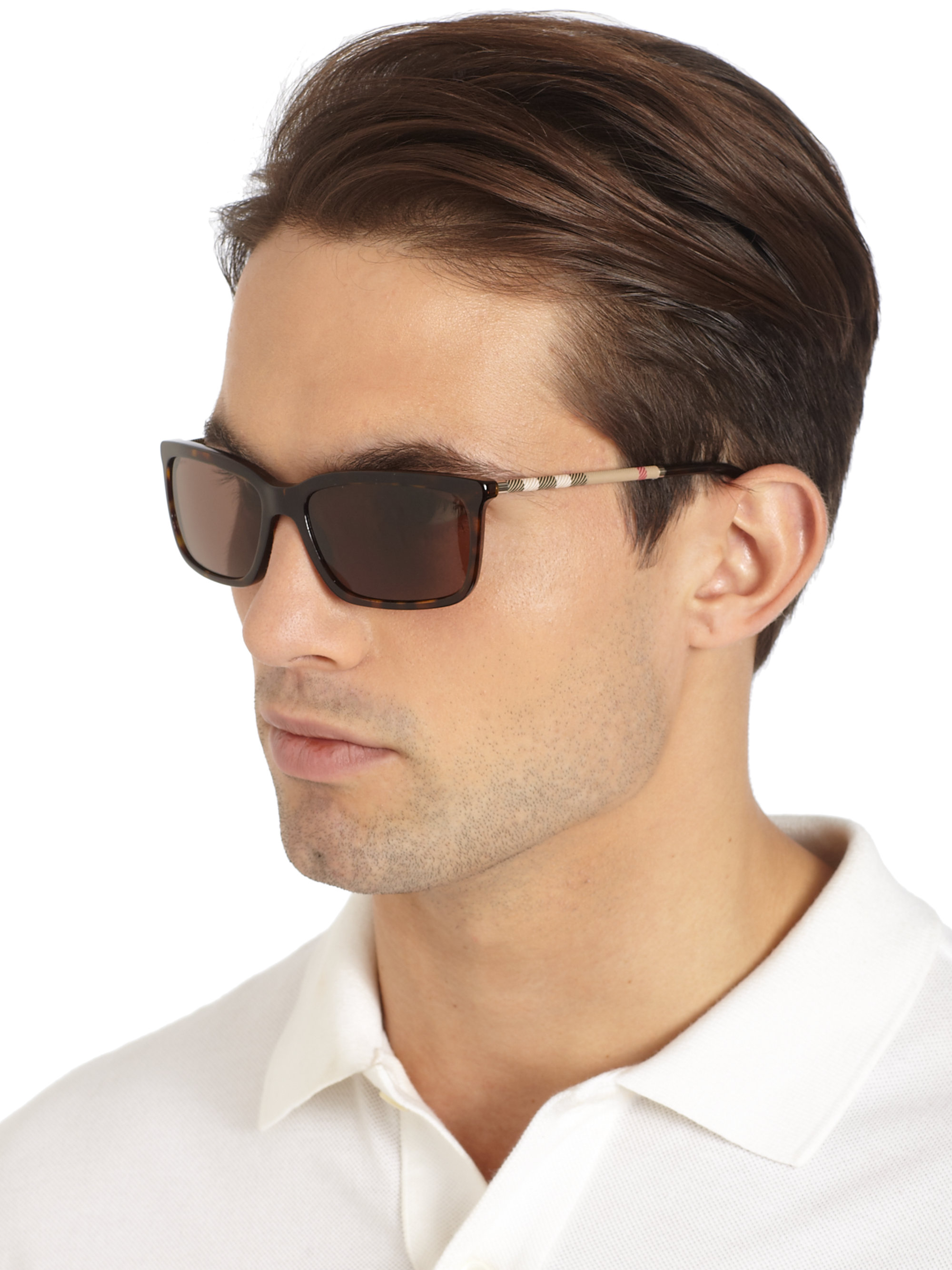 Burberry Rectangle Check Sunglasses in Brown for Men (DARK HAVANA) | Lyst