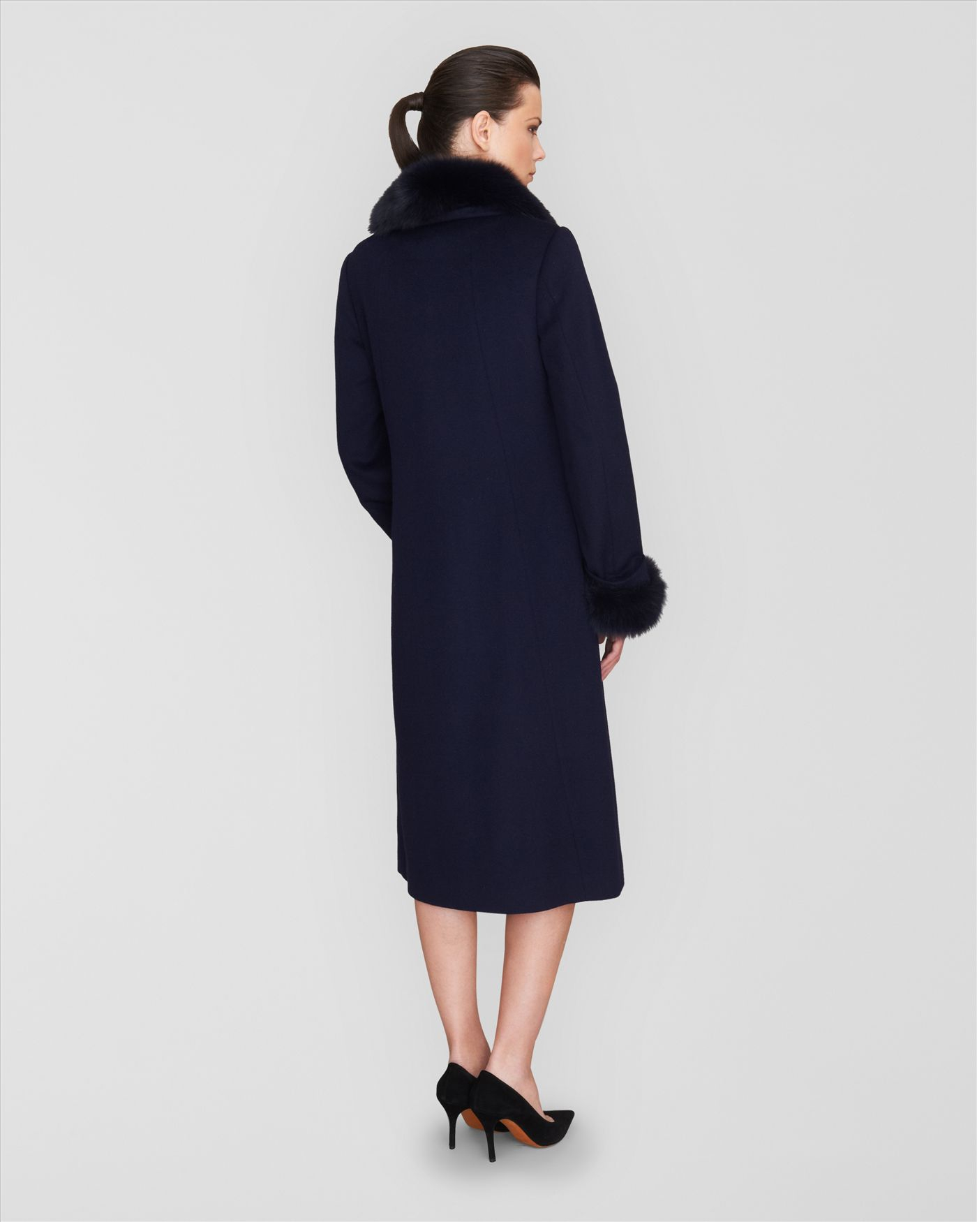 Jaeger Faux Fur Collar and Cuffs Coat in Blue | Lyst