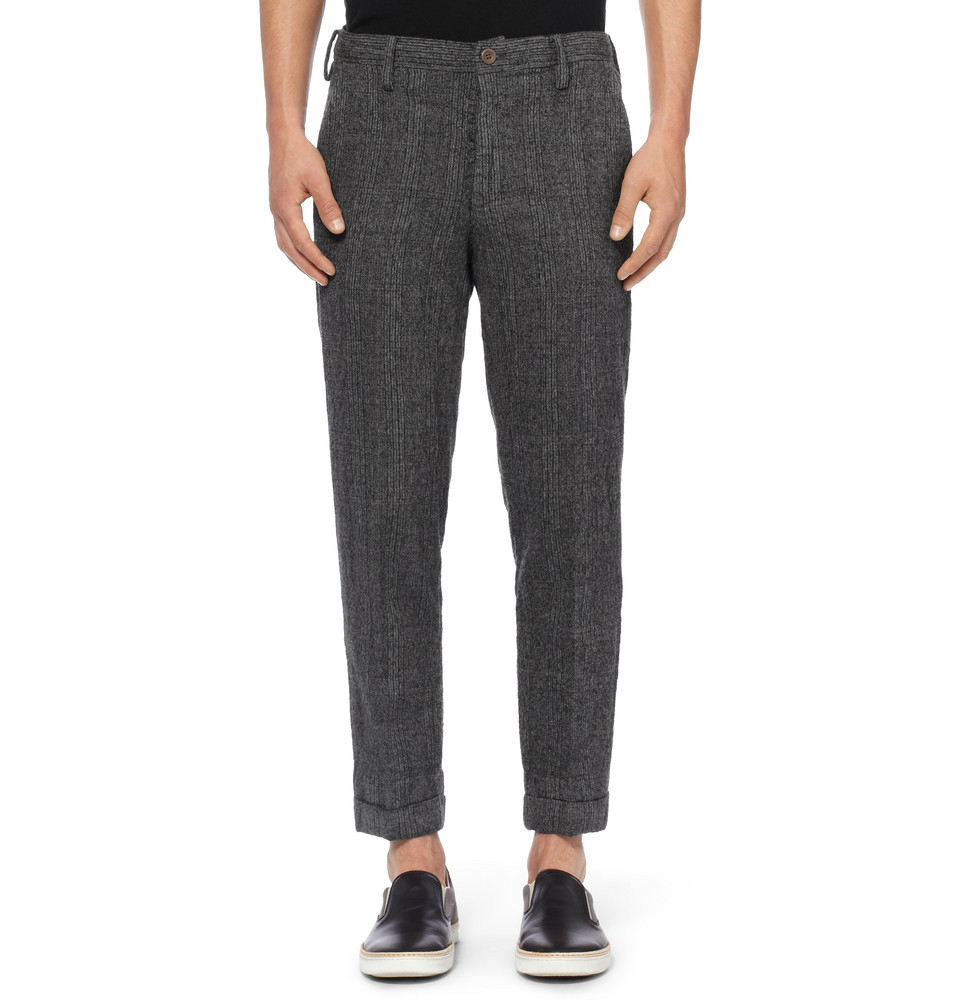 Lyst - Undercover Slim-fit Prince Of Wales Check Wool Trousers in Gray ...