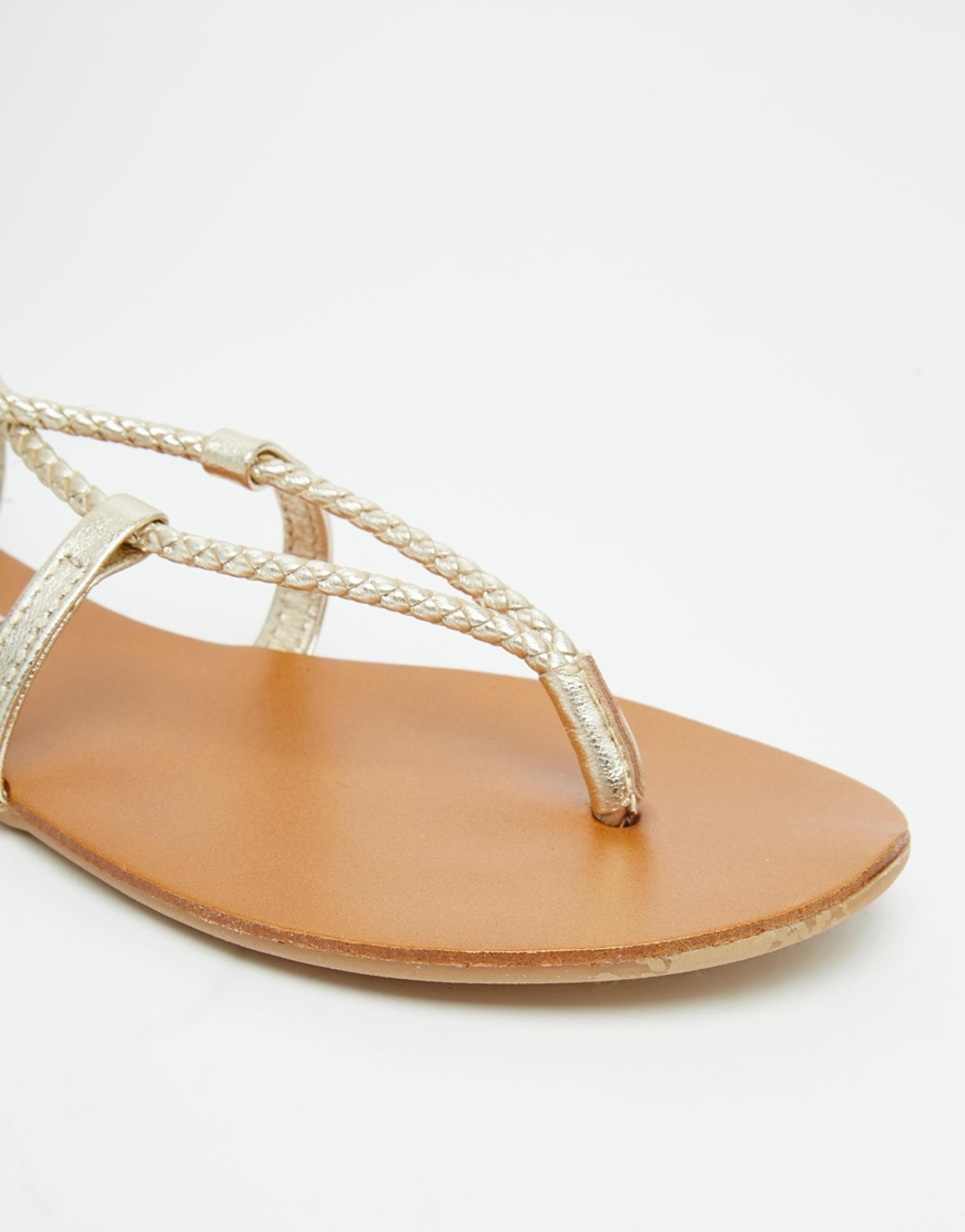 gold tie up flat sandals