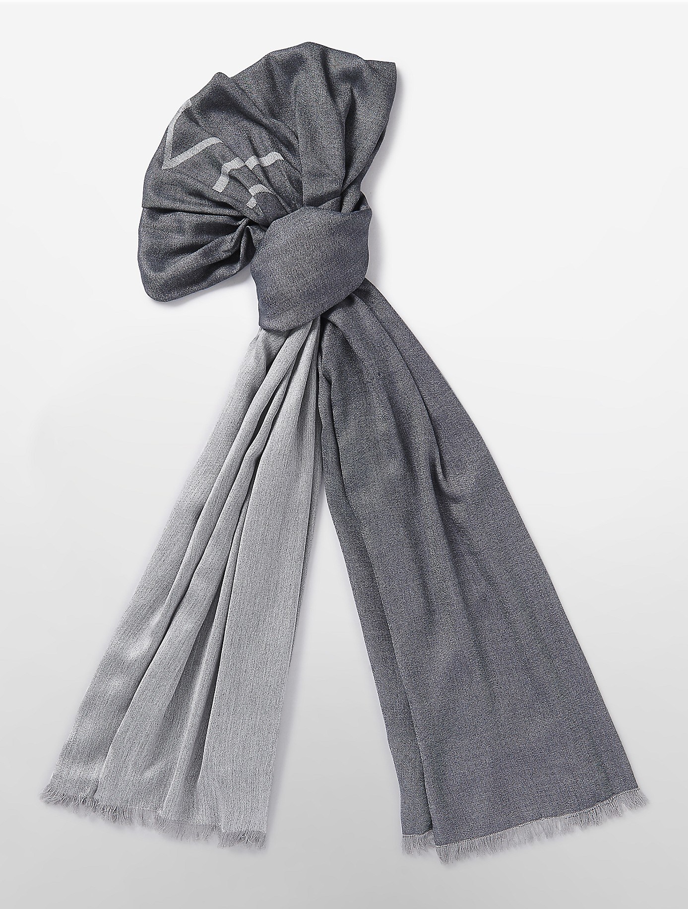 Lyst - Calvin Klein Center Logo Fringed Scarf in Gray