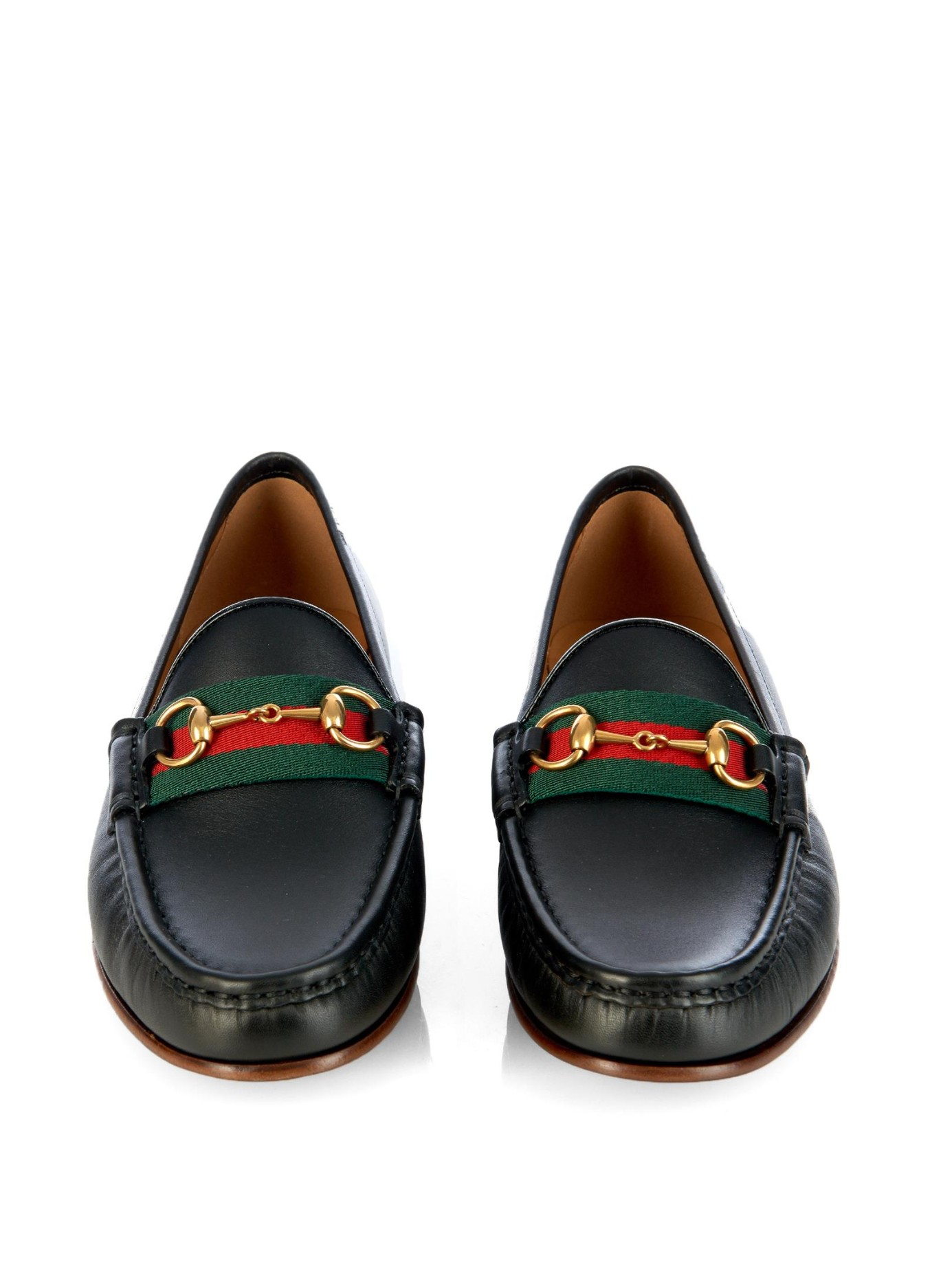 Lyst - Gucci Horsebit And Web Leather Loafers in Black