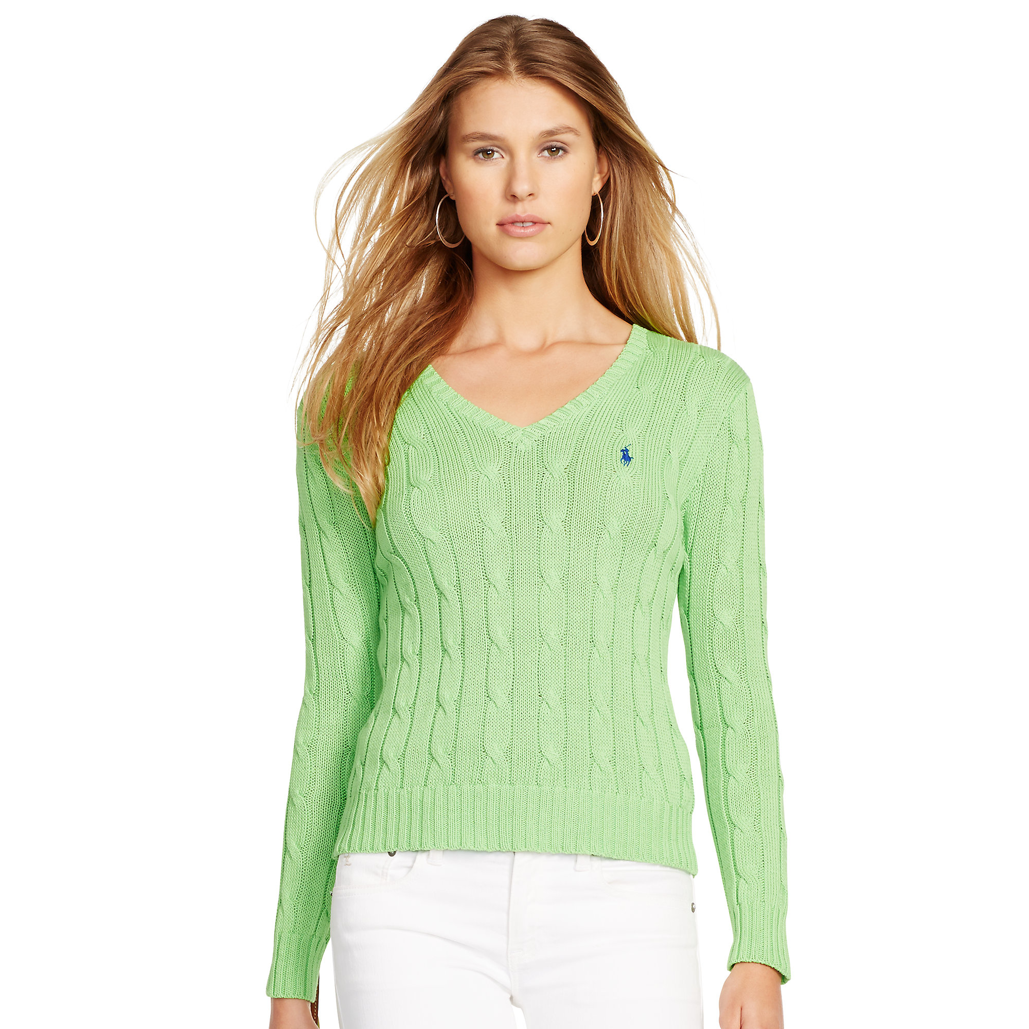 Lyst - Polo Ralph Lauren Cable V-neck Sweater in Green