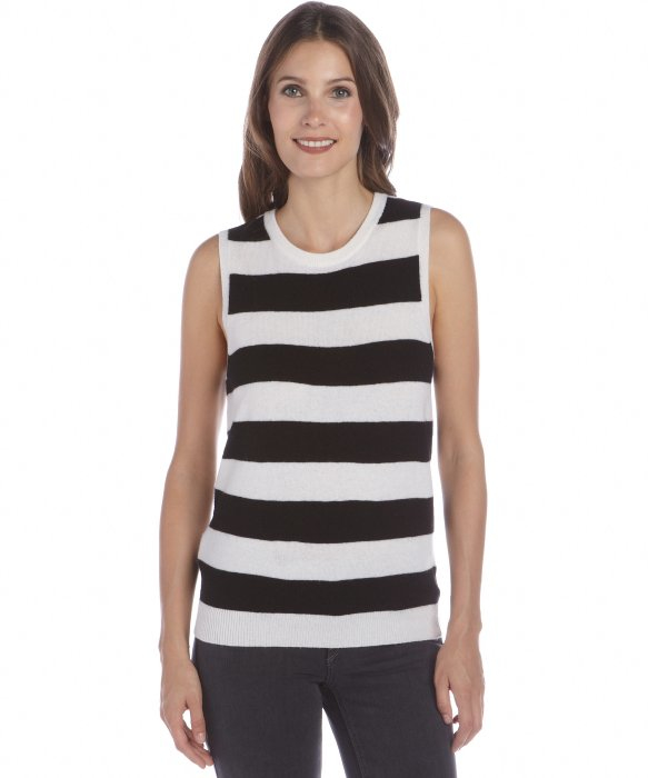 Lyst - Joie Black And White Striped Wool And Cashmere Knit Sleeveless ...