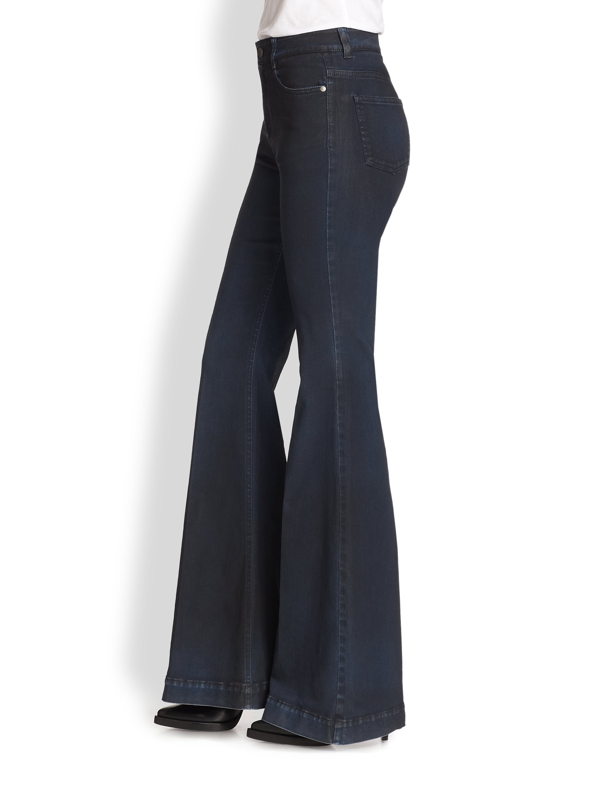 coated flare jeans