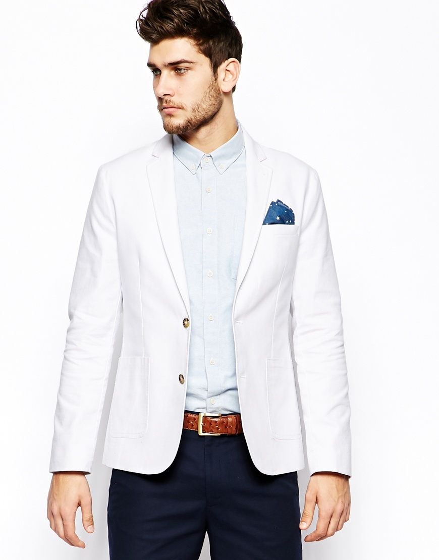 Lyst - Asos Slim Fit Blazer In Washed Cotton in White for Men