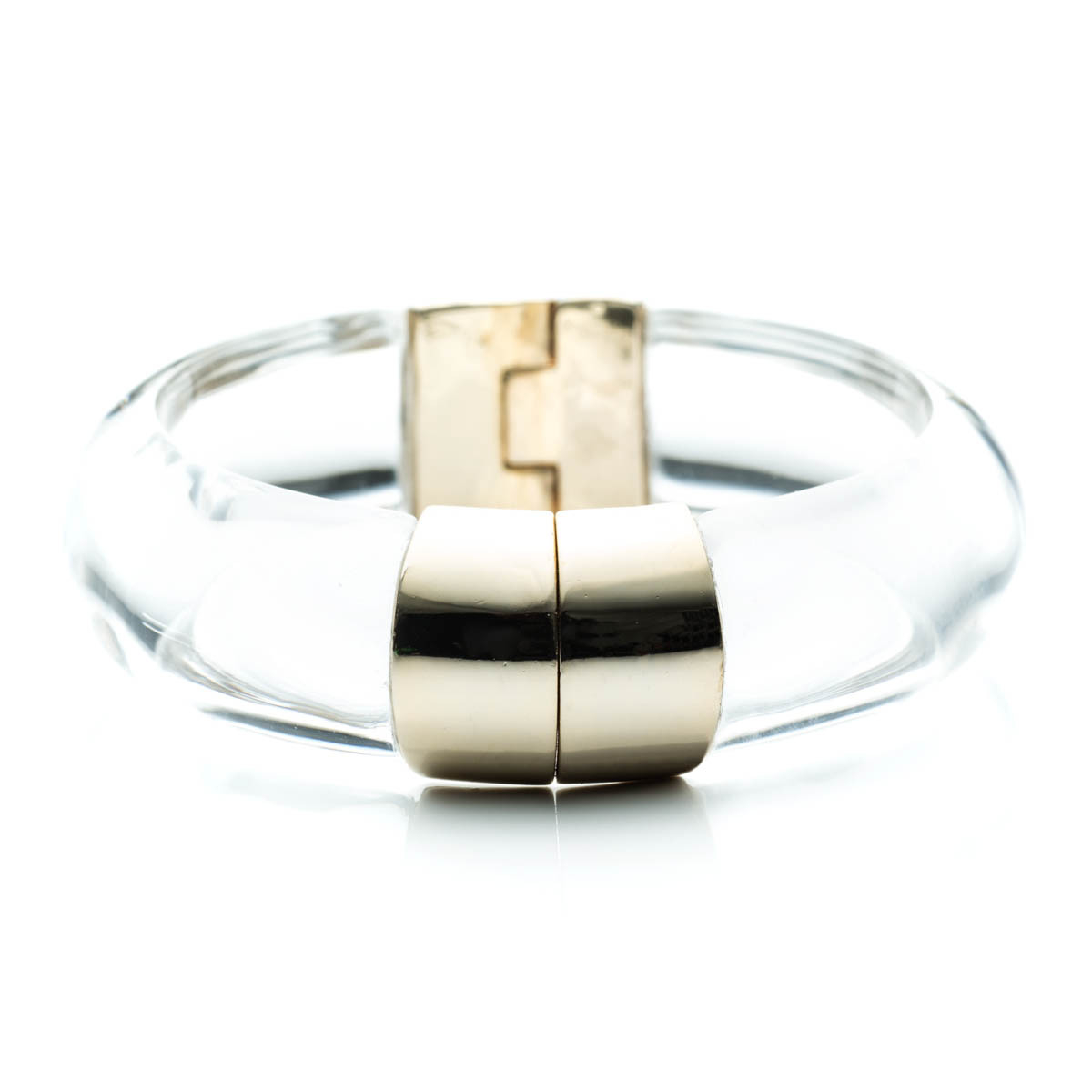 Alexis bittar Clear Large Gold End Cap Hinged Bracelet in Gold | Lyst