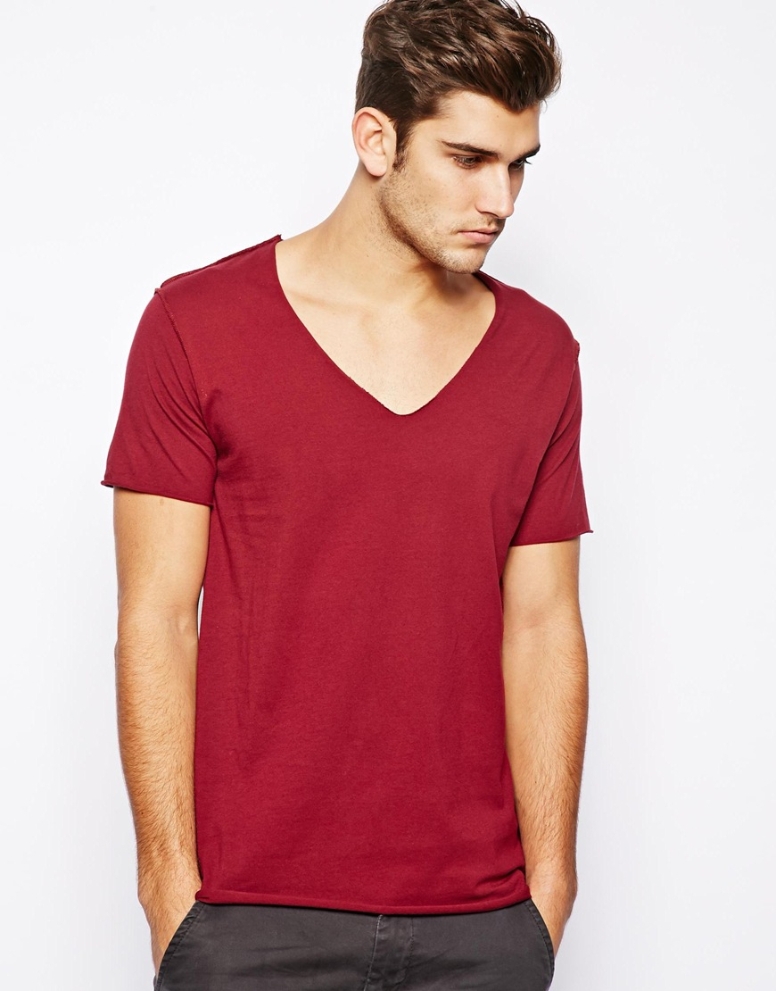 Lyst - Izzue V-Neck T-Shirt with Raw Edge in Red for Men