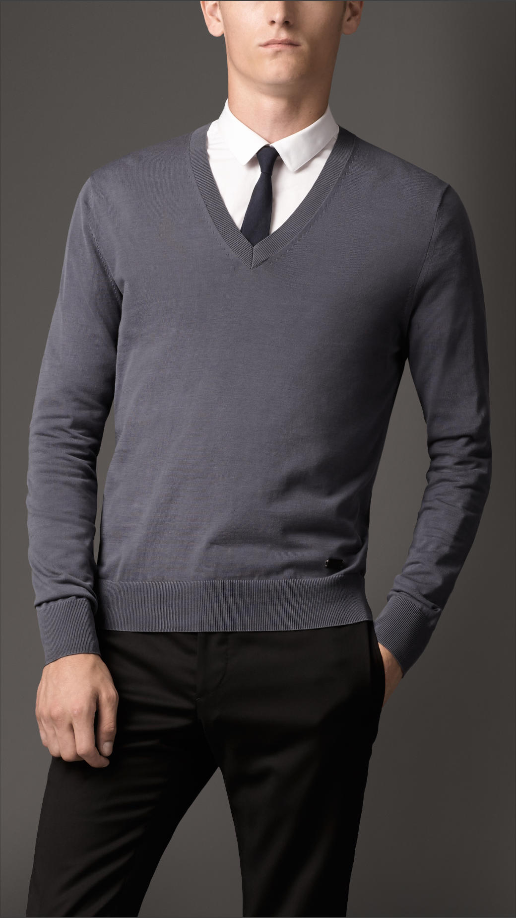 Lyst - Burberry V Neck Sea Island Cotton Sweater in Blue for Men