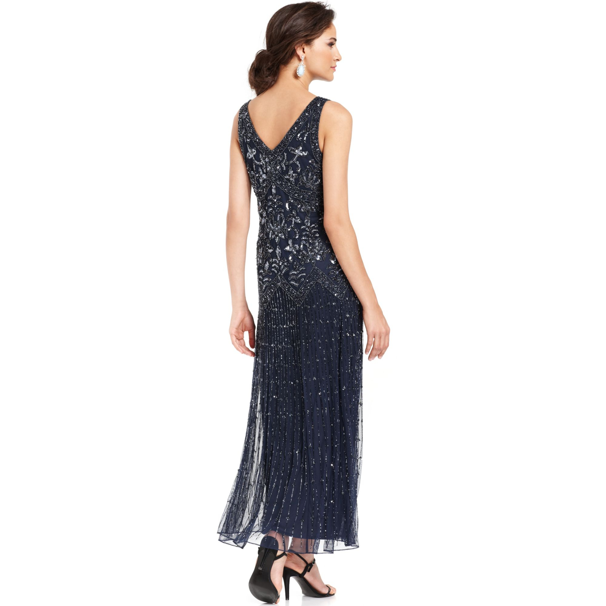 pisarro nights sleeveless beaded gown