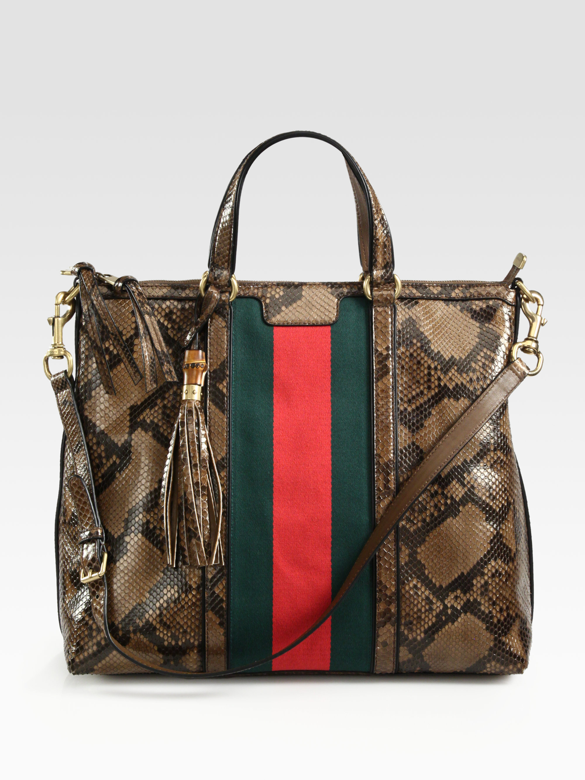 Lyst Gucci Rania Python Top Handle Bag In Brown Gallery