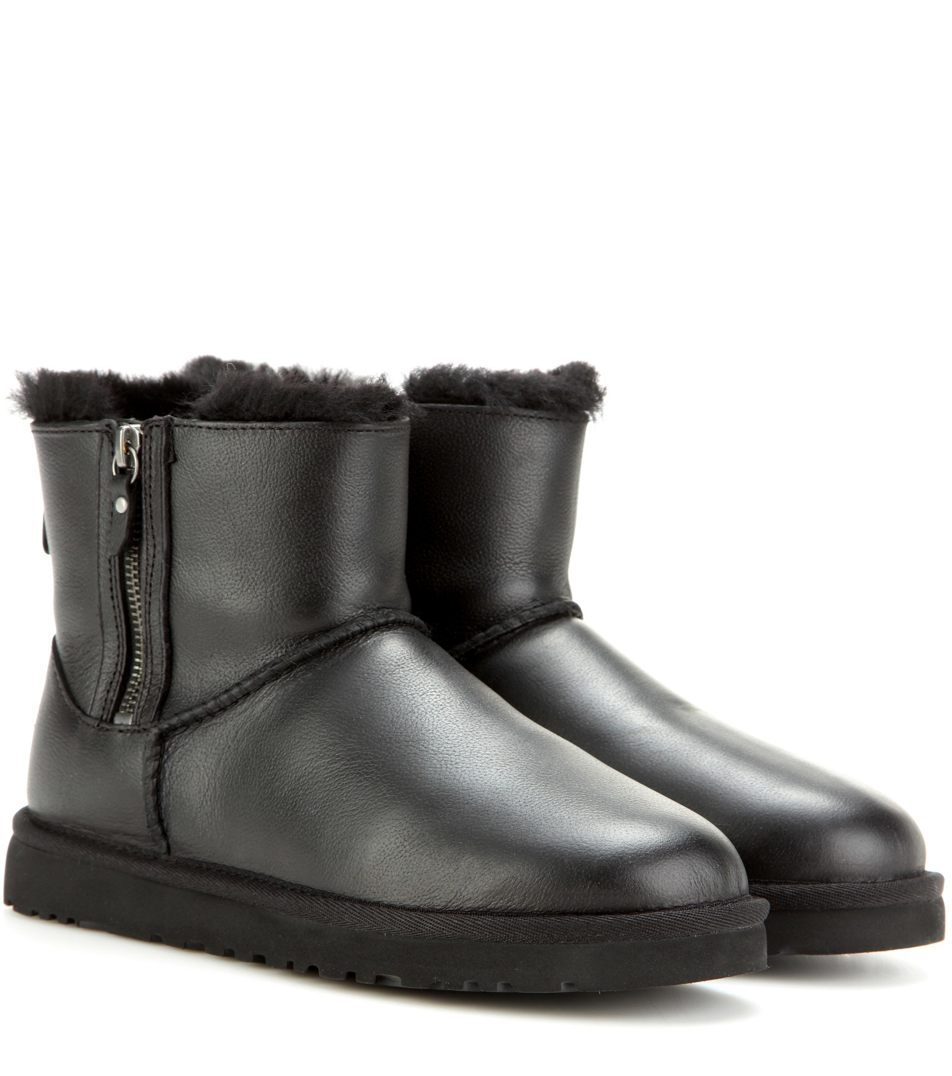 Lyst - Ugg Classic Mini Double Zip Leather Ankle Boots in Black
