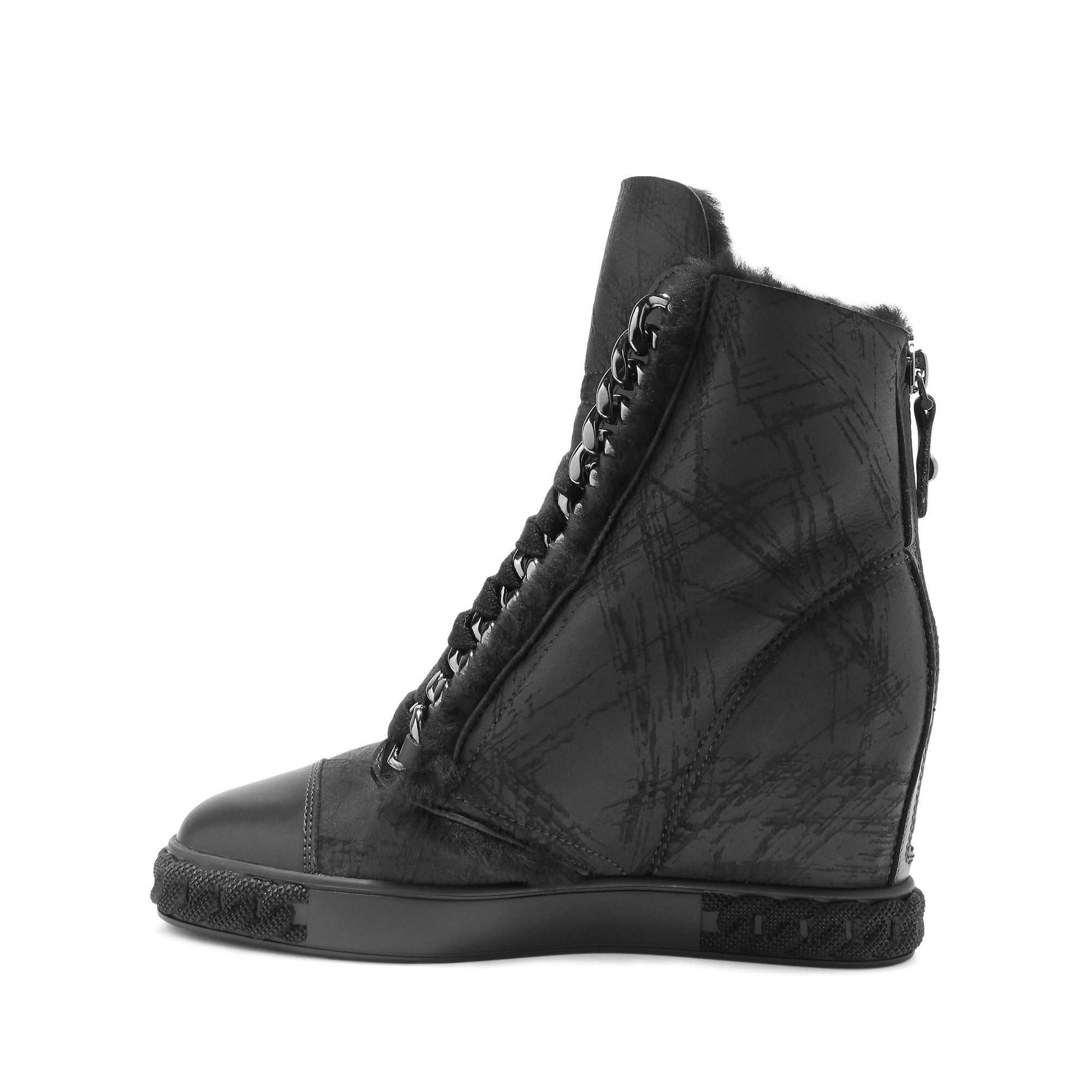 Casadei Chain-Detailed Leather Sneaker-Boots In Black | Lyst