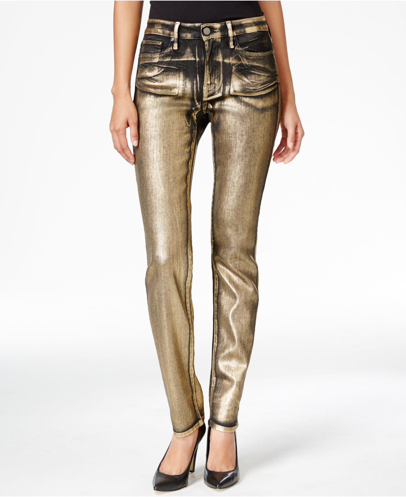 Calvin klein jeans Ultimate Gold Metallic Skinny Jeans in Metallic ...