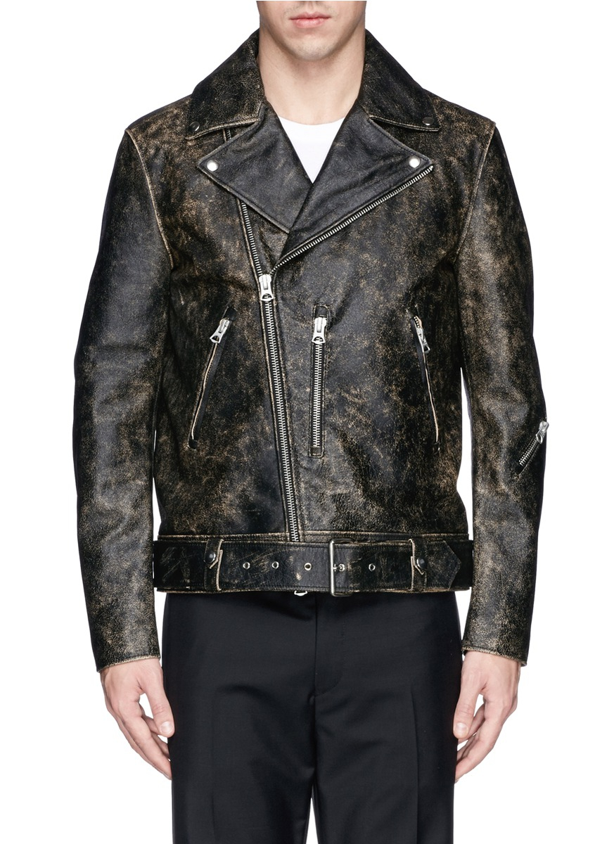 Acne studios 'Nate' Distressed Leather Biker Jacket in Black for Men | Lyst