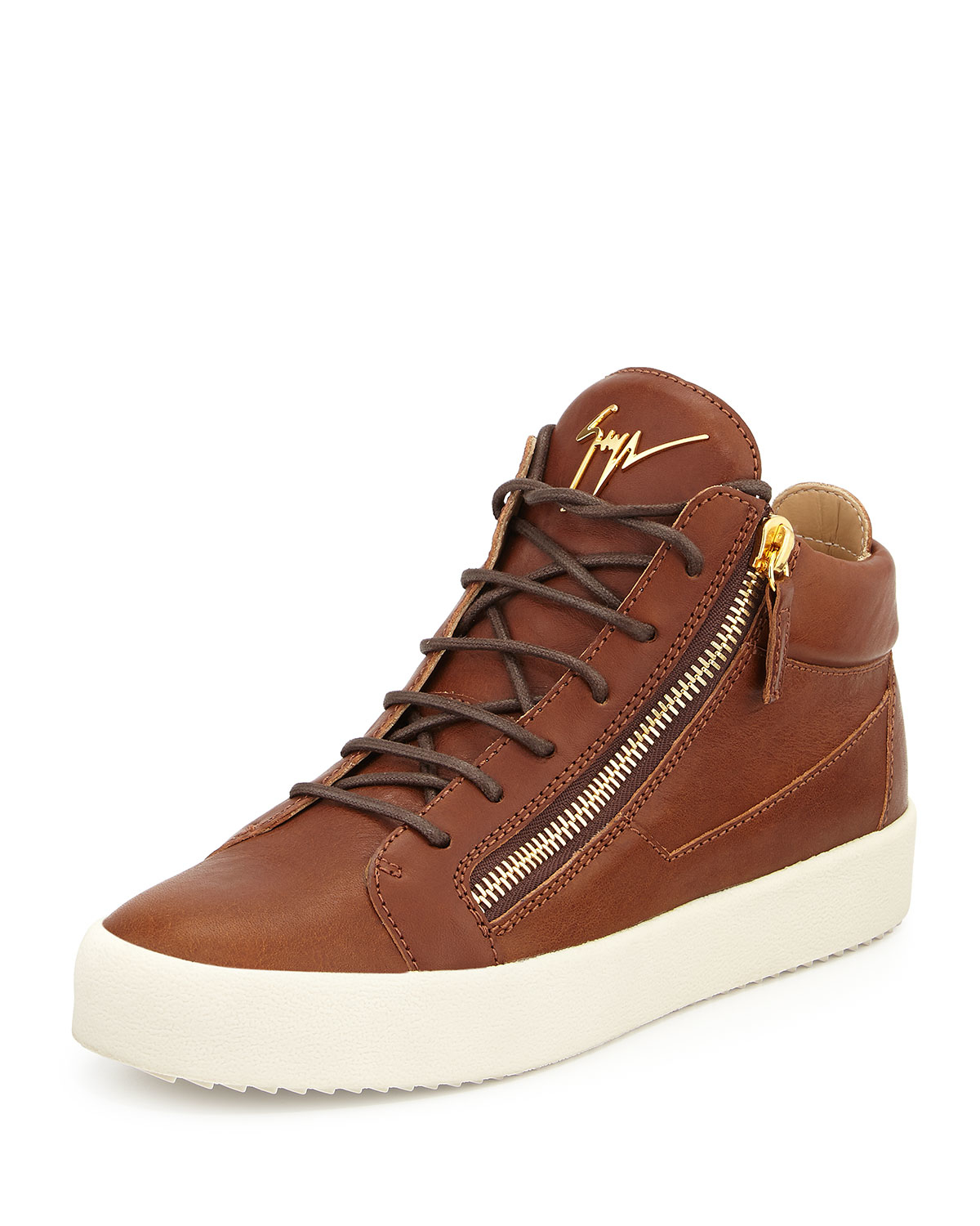 Lyst - Giuseppe Zanotti Leather Mid-Top Sneakers in Brown for Men
