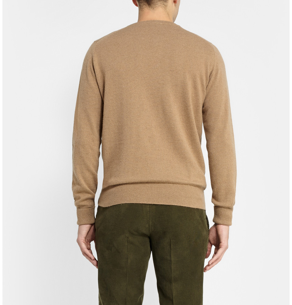 William lockie Crew Neck Camel Sweater in Brown for Men | Lyst
