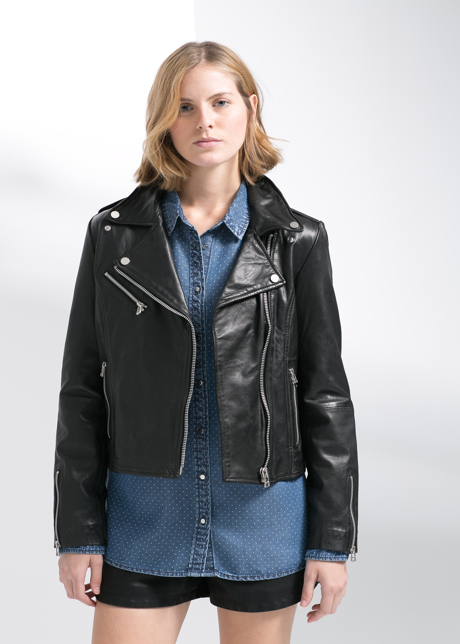Lyst Mango Leather Biker Jacket In Black Gallery