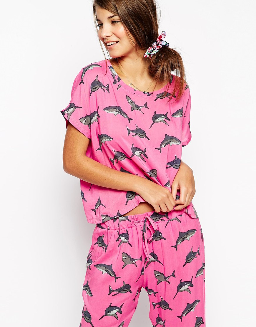 Asos Shark Woven Shell Pajama Top in Pink Lyst