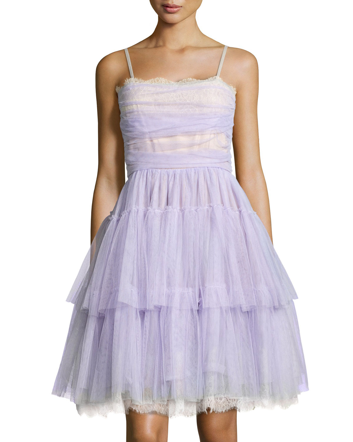 Red Valentino Tiered Lace And Tulle Cocktail Dress In Purple Malva Lyst