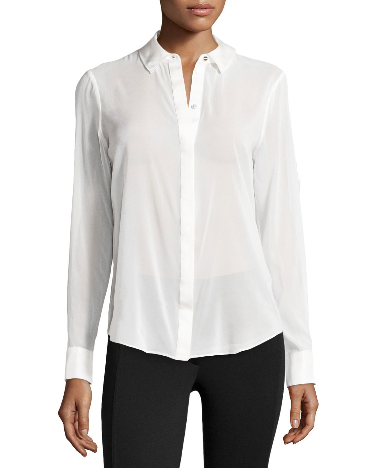 Lyst - Rachel Zoe Sheer Chiffon Blouse W/ Silk Trim in White