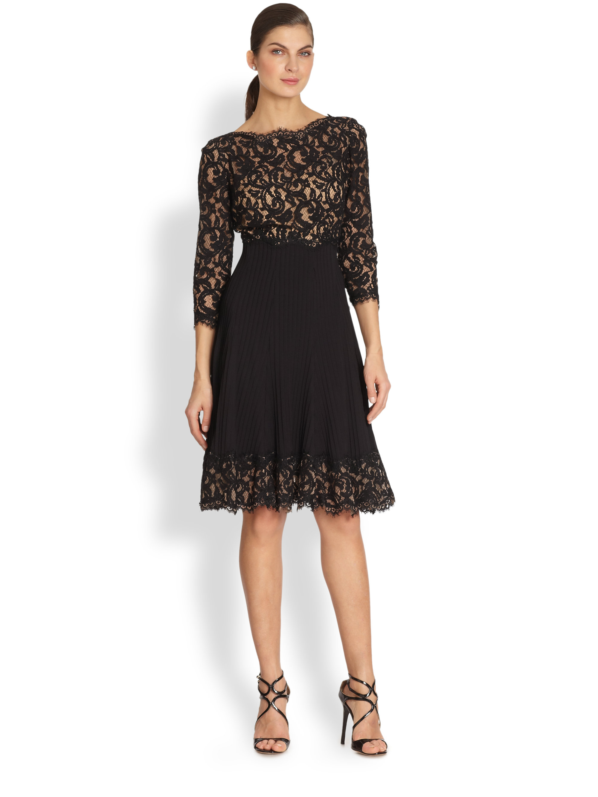 Lyst Tadashi Shoji Silk Lace Trimmed Dress In Black 5191