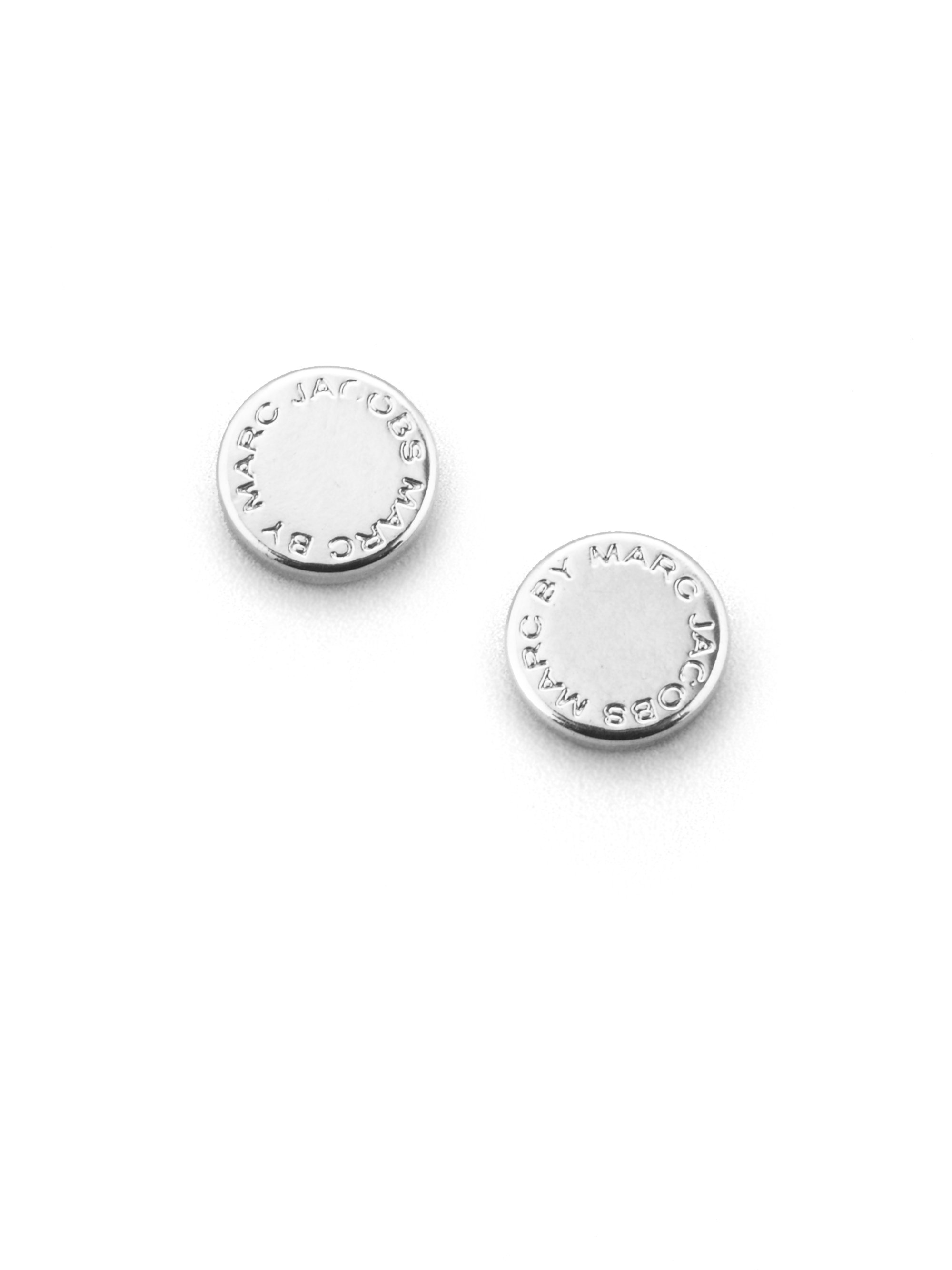 Lyst Marc By Jacobs Logo Disc Stud Earrings Silvertone In Gallery