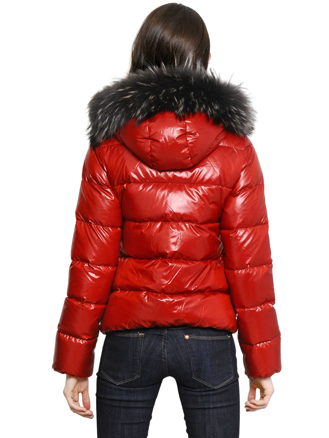 Duvetica Adhara Nylon Down Jacket with Fur in Red | Lyst
