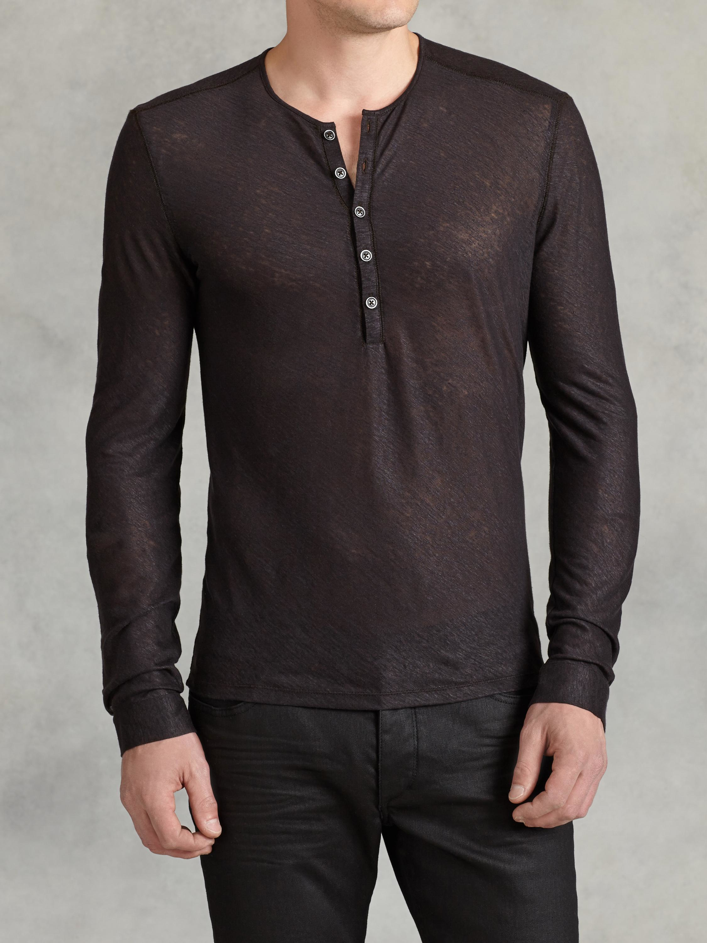 John varvatos Ls Knit Henley in Brown for Men (WOOD BROWN) Lyst