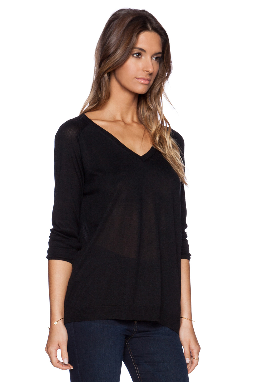 Lyst - Fine Collection Slouchy V Neck Sweater in Black