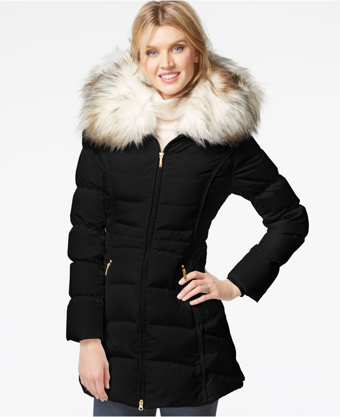 Puffer Jacket With Fur Hood Long - jacketl