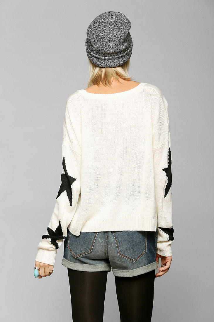 Lyst Urban outfitters Staring At Stars Star Sleeve Sweater in White
