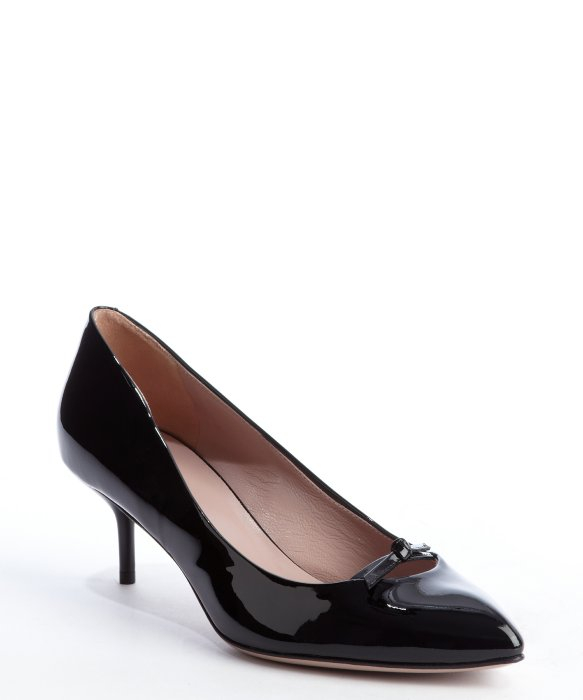 Lyst - Gucci Black Patent Leather Pointed Toe Kitten Heel Pumps in Black
