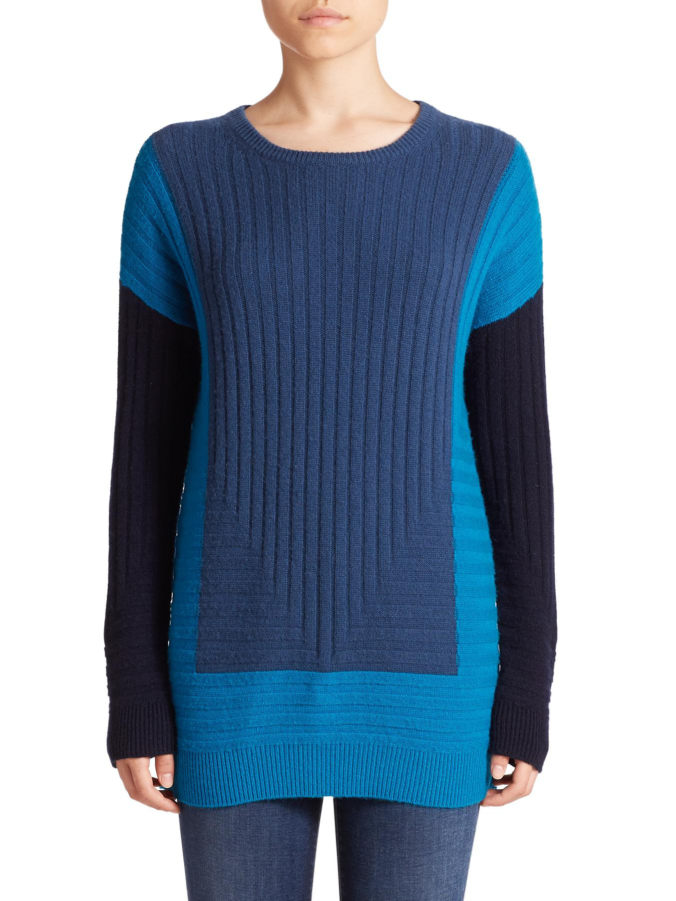 Lyst - Vince Colorblock Intarsia Wool/cashmere Sweater in Blue