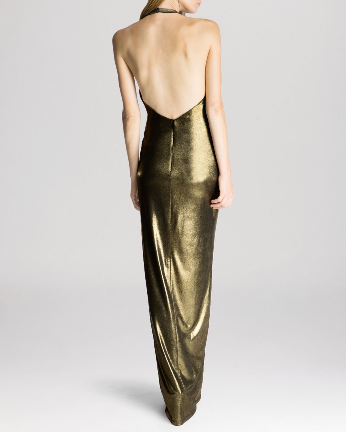 metallic halter gown