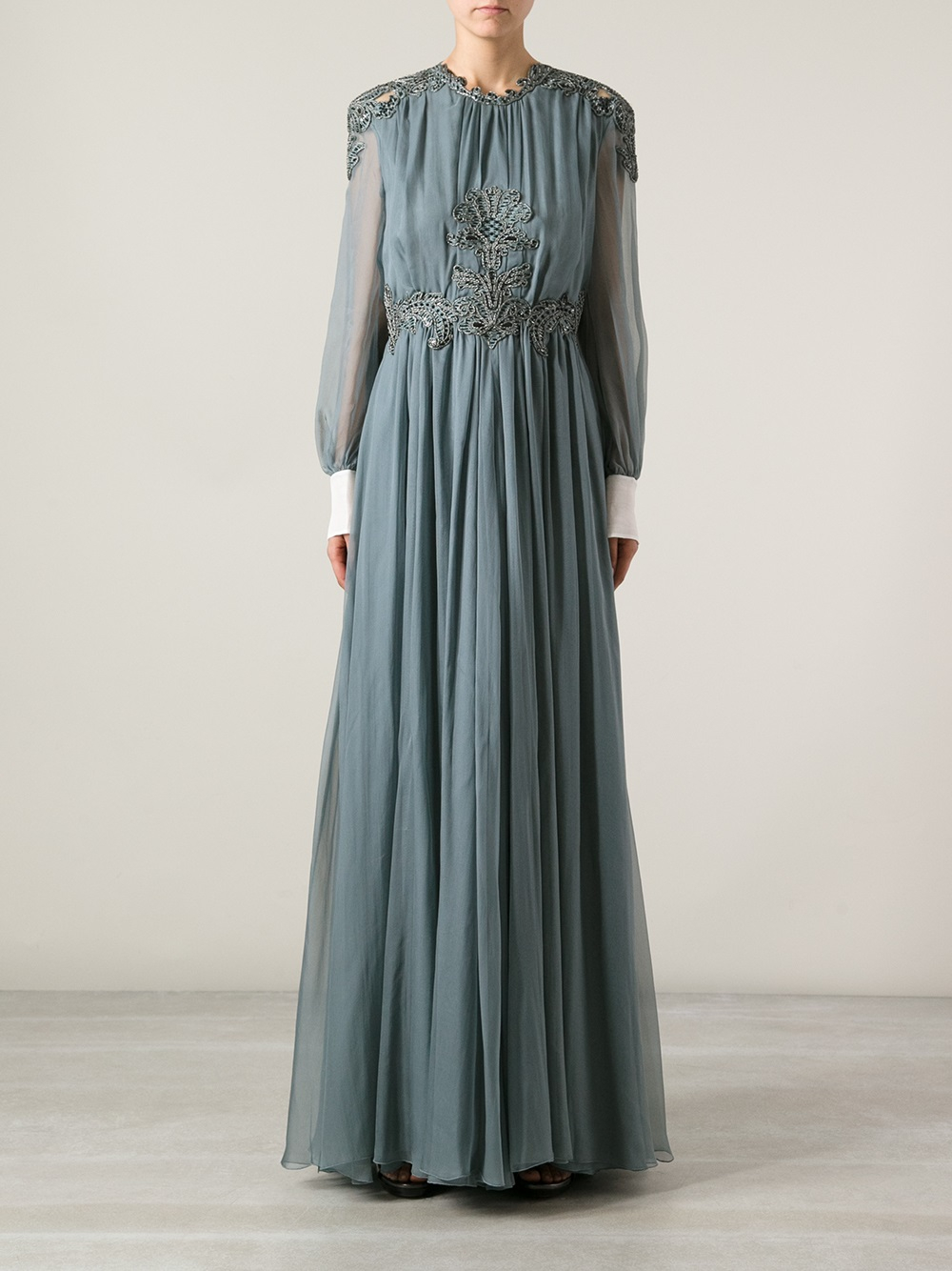 Lyst - Valentino Embellished Maxi Dress in Gray
