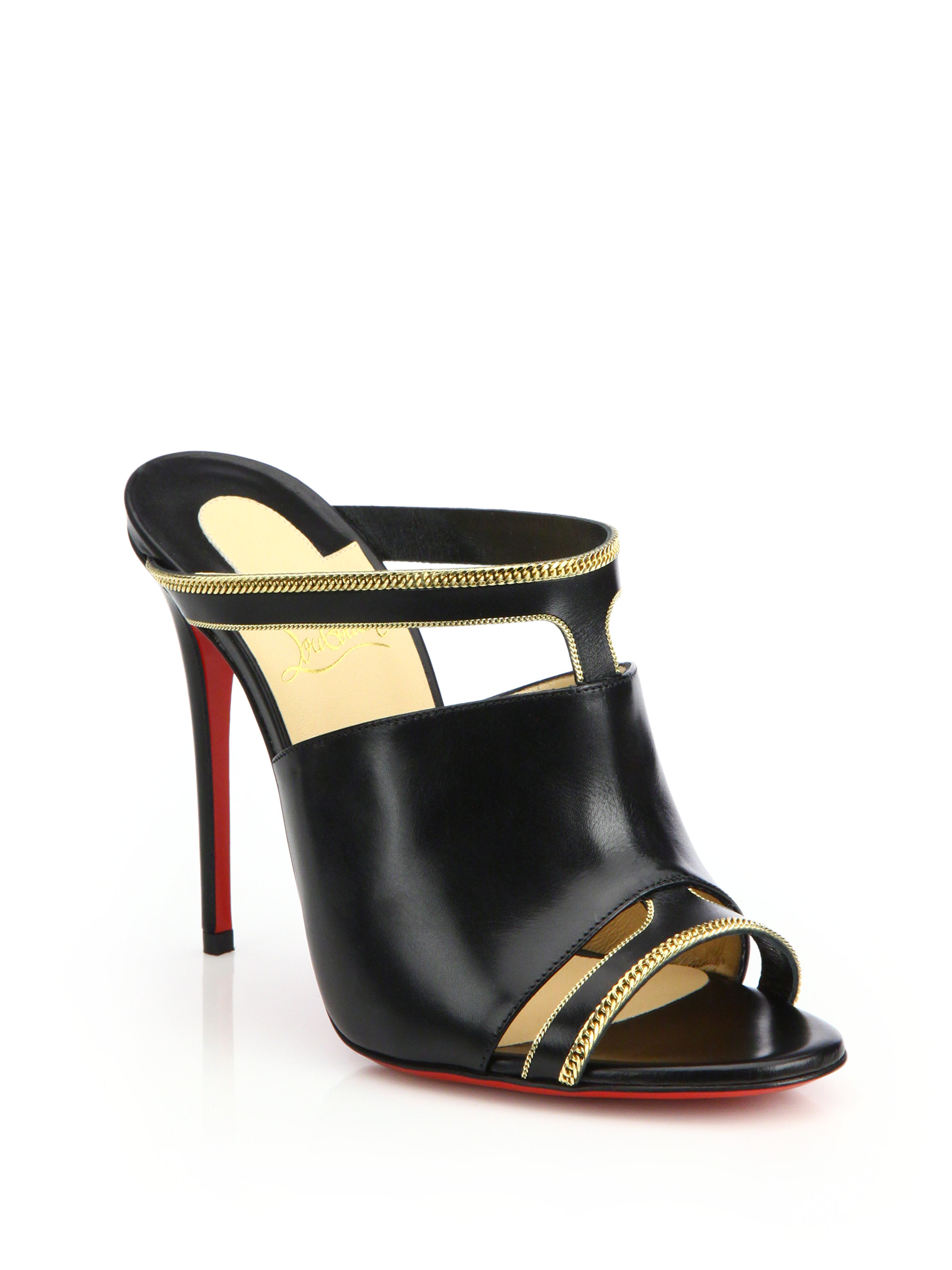 christian louboutin sandals Gold chain black patent leather ...  